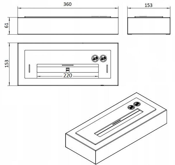 Freestanding Bioethanol Fireplace 360mm Black Matte - Image 5